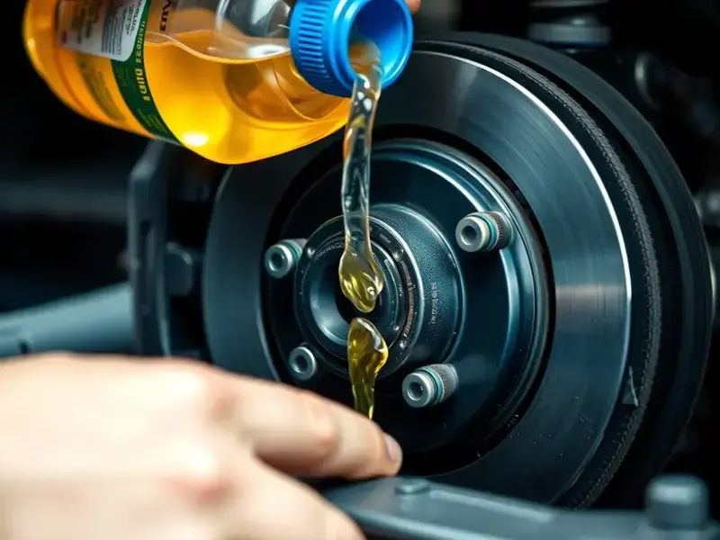 Brake fluid being added to master cylinder