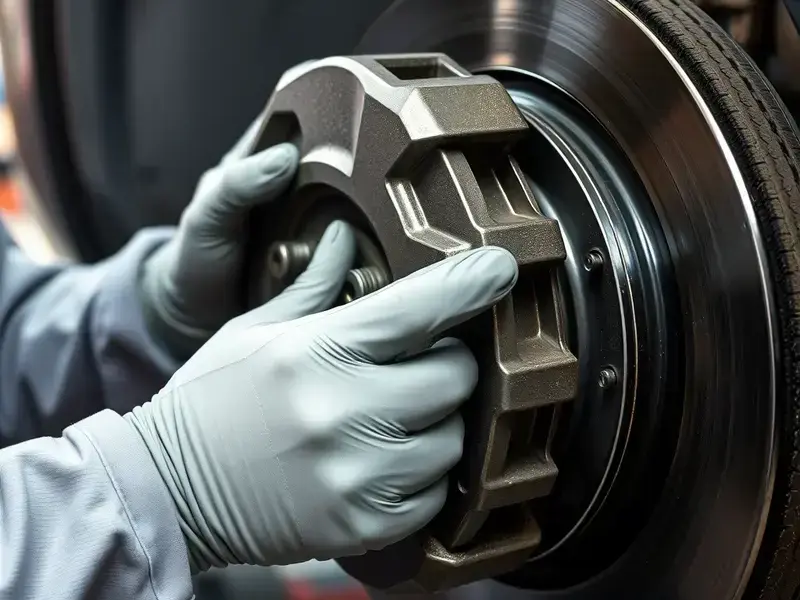 Technician servicing brake caliper