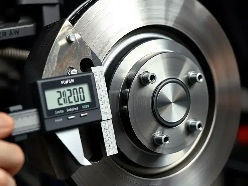 Brake rotor being measured for wear